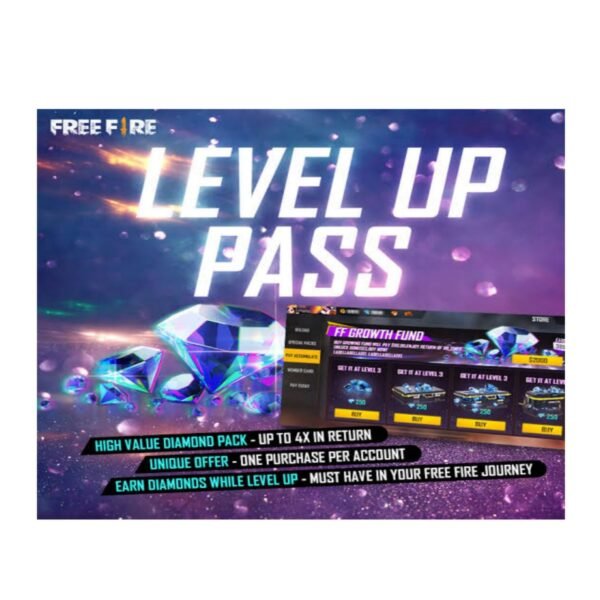 Free Fire Level Up Pass 800 Diamonds (Login Details Needed )